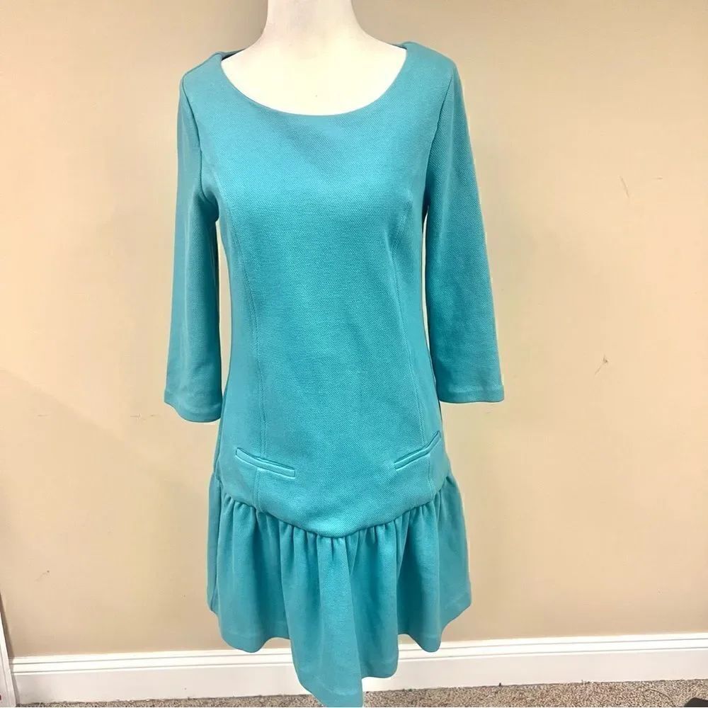 Boden aqua cotton blend drop waist dress size 6